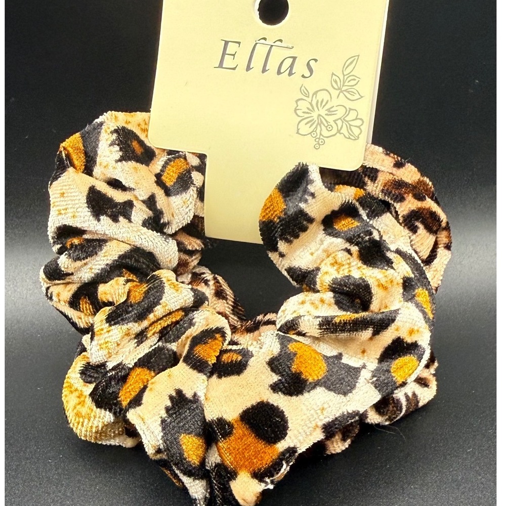 Ellas Leopard Print Velvet Corduroy Scrunchie Hair Tie Brown Tan Black NEW